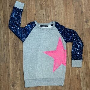 Flowers By Zoe Girls Sequin Baseball Tee Sweatshirt Crewneck Studded Star Sz 10